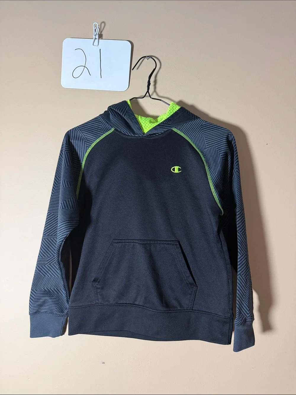 Champion Kids Black Hoodie with Neon Green Accents